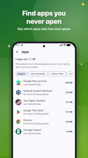 Apps sorted by size, with when each was last opened